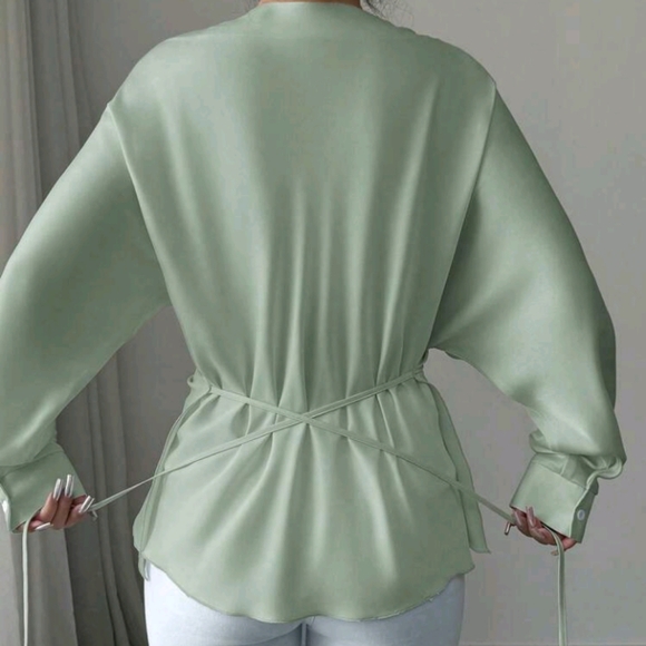 Women's Autumn/Winter Off-Shoulder Long Sleeve Loose Fit Cross-Front Tie - Picture 4 of 6